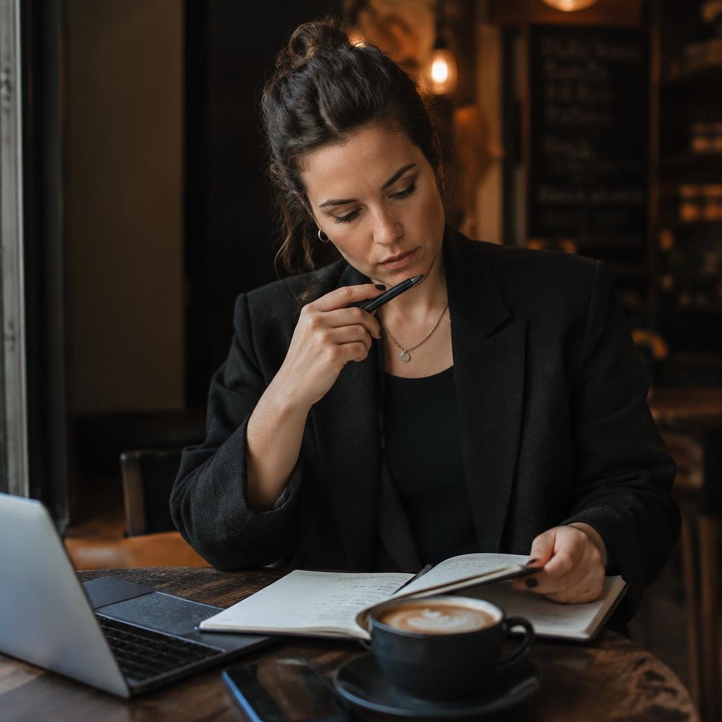 Business professional reviewing opportunities and notes